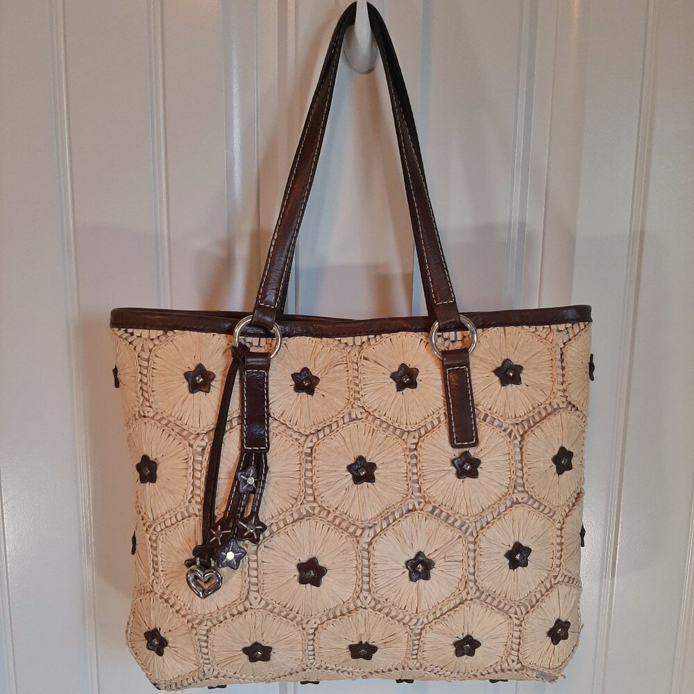 Brighton Woven Raffia & Brown Leather Tote (Flawed) - Picture 1 of 16